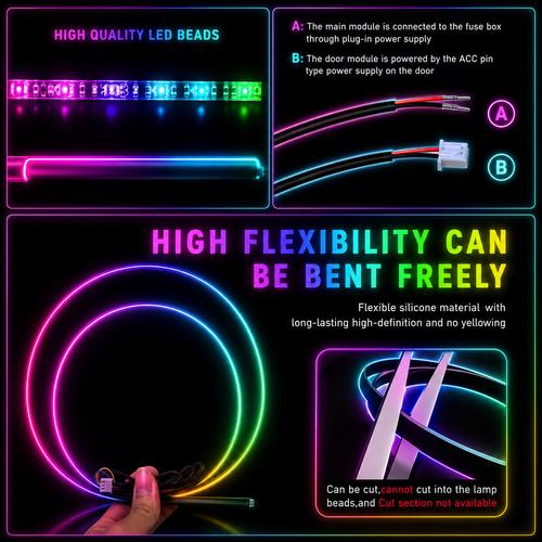 18 in 1 Led Car Ambient Lights 213 64 Color RGB Symphony Streamer Bluetooth Rainbow Interior Acrylic Strips Atmosphere Lamp Kit
